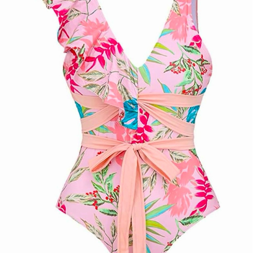 Pink Tropical Palm Bathing Suit
